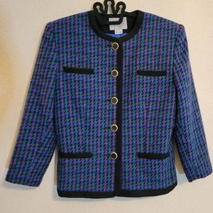 Amanda Smith blazer black blue purple green with black and gold buttons 8p